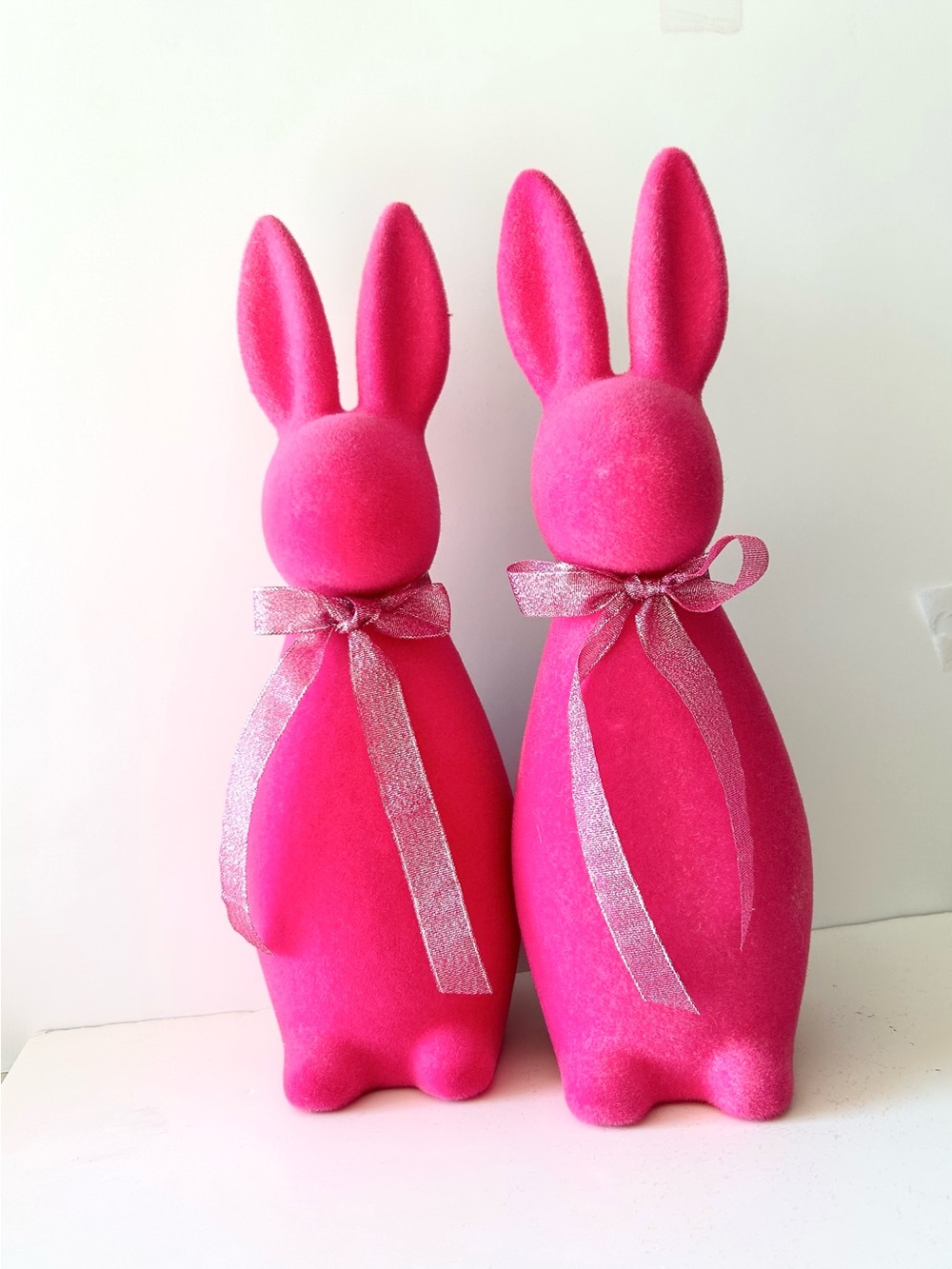 Ashland Hot Pink 16” Flocked Bunny Pair with Sparkle Ribbon